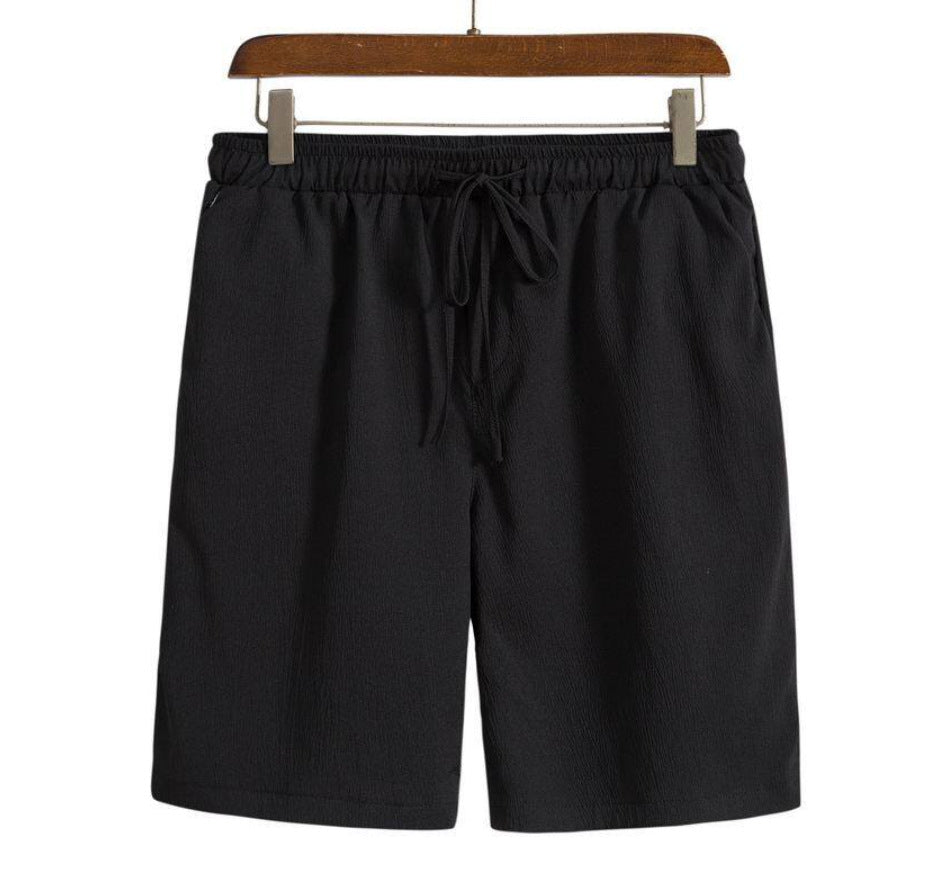 Cotton-linen Shorts Japanese-style Solid-color Casual Drawstring Beach Pants For Men - cas7m