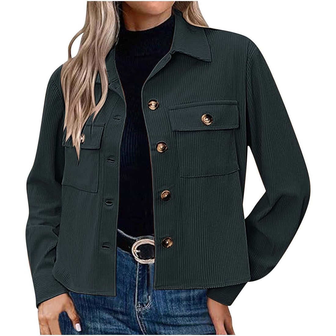 Corduroy Button Cropped Jacket For Women - cas7m