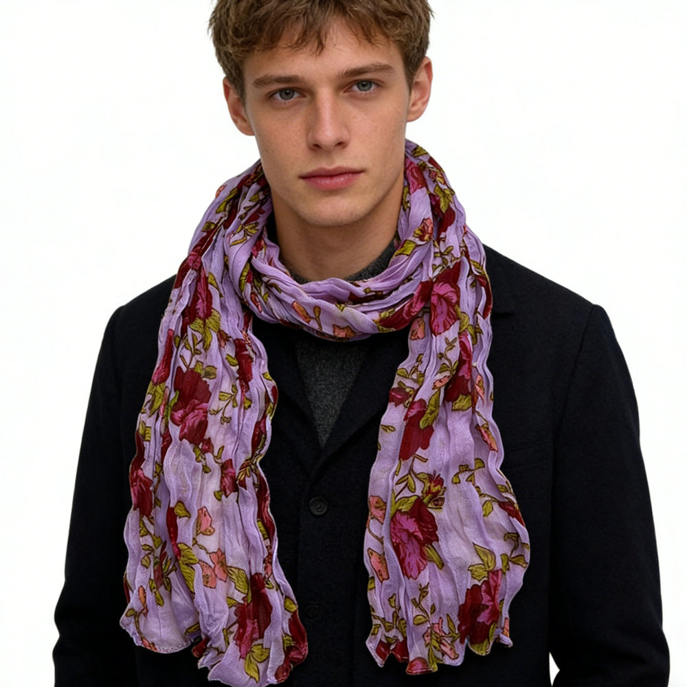 2pcs  Vibrant Crinkle Magenta Printed Polyester Texture Scarf,Versatile Everyday Scarf ,Pairs With All Casual Outfits,Office Appropriate Subtlety For Women Men - cas7m