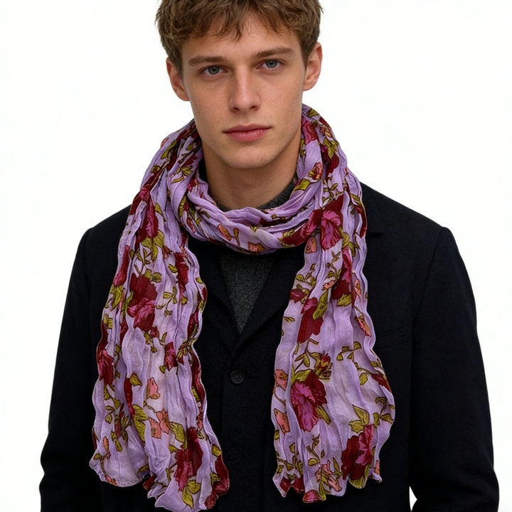 2pcs  Vibrant Crinkle Magenta Printed Polyester Texture Scarf,Versatile Everyday Scarf ,Pairs With All Casual Outfits,Office Appropriate Subtlety For Women Men - cas7m