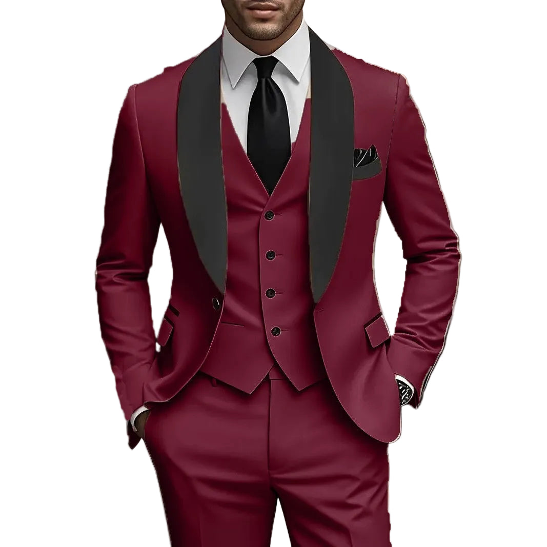 Mens Business-Casual Three-Piece Suit Korean-Style Slim Fit - cas7m