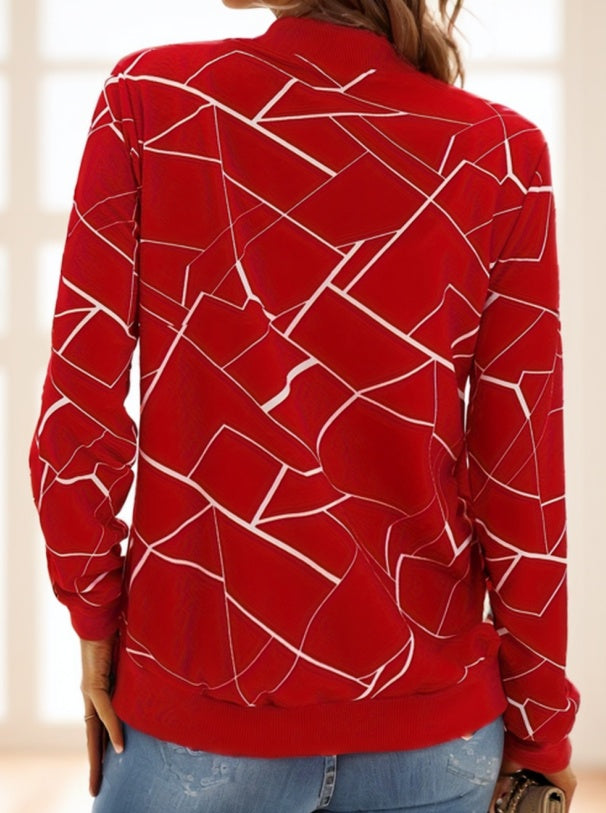 Geo Print Zipper Front Jacket - cas7m