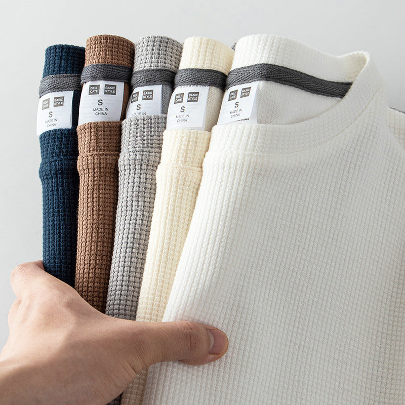 Knitted Short-sleeved T-shirt Men's All-match Loose Solid Color - cas7m