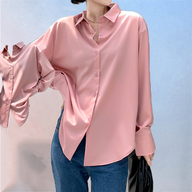 Women's Long-sleeved Satin Shirt - cas7m