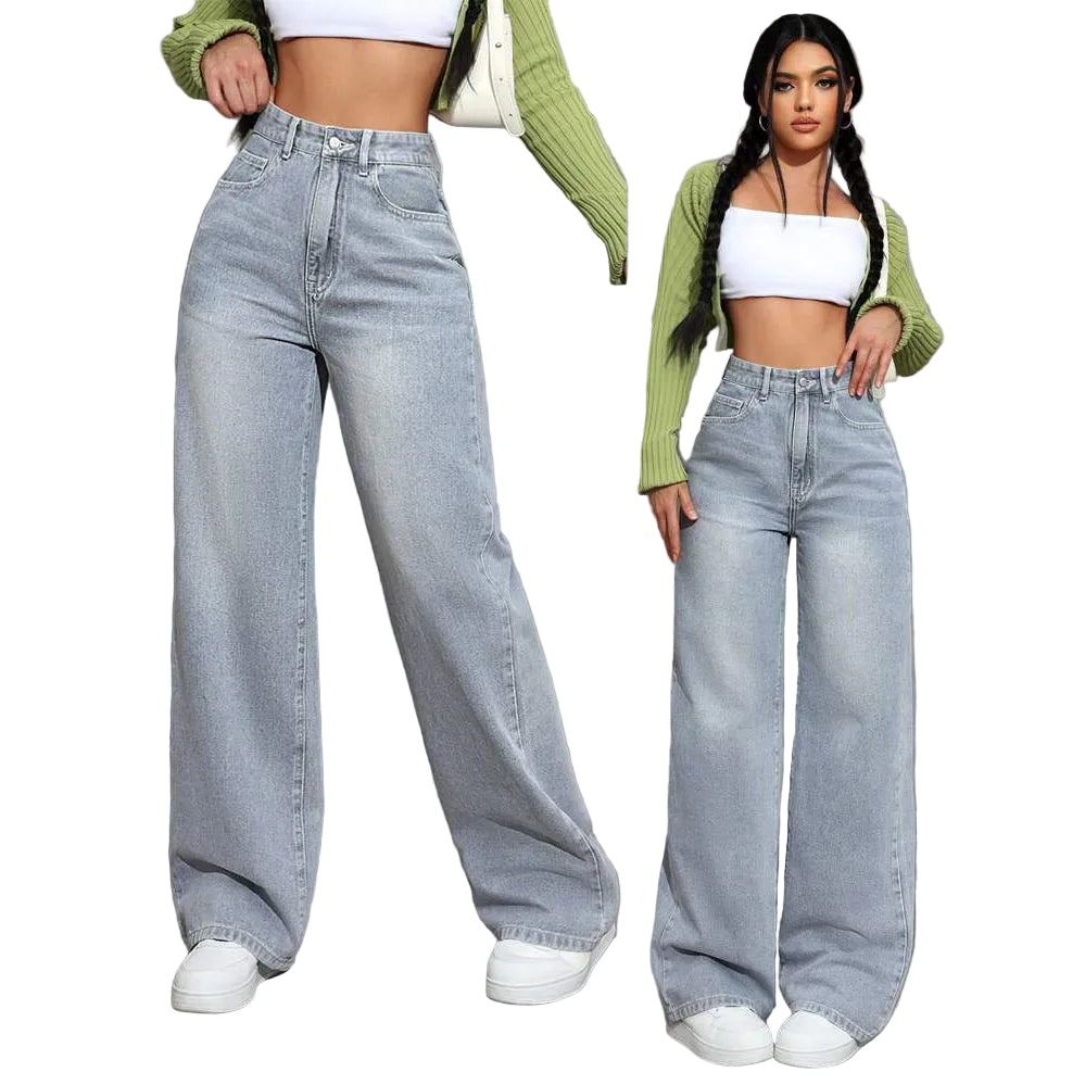 Casual Loose Straight Leg Denim Pants Women Summer Fashion Trendy Long Trousers