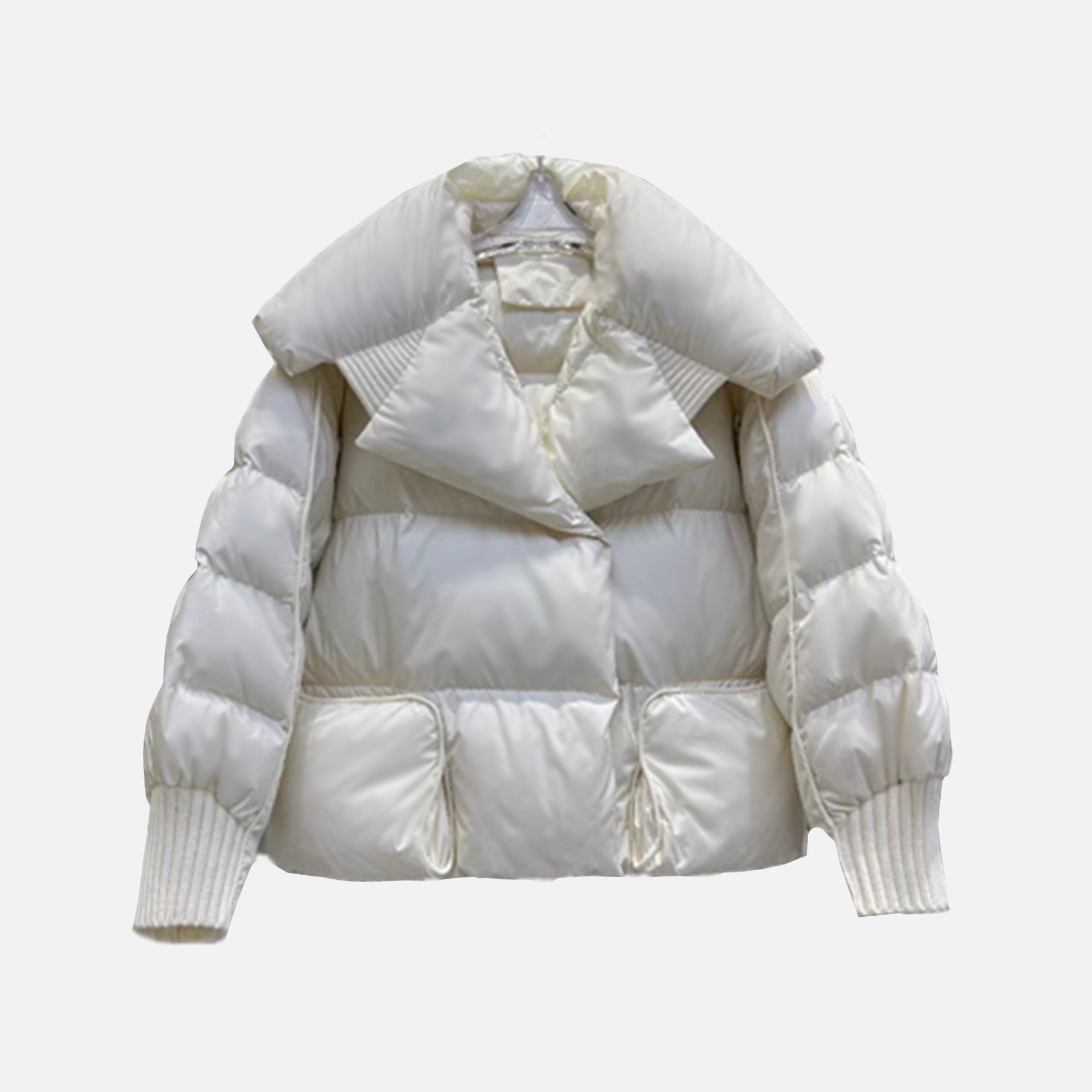 Korean-style Knitted Patchwork Large Lapel Short Down Jacket For Women - cas7m