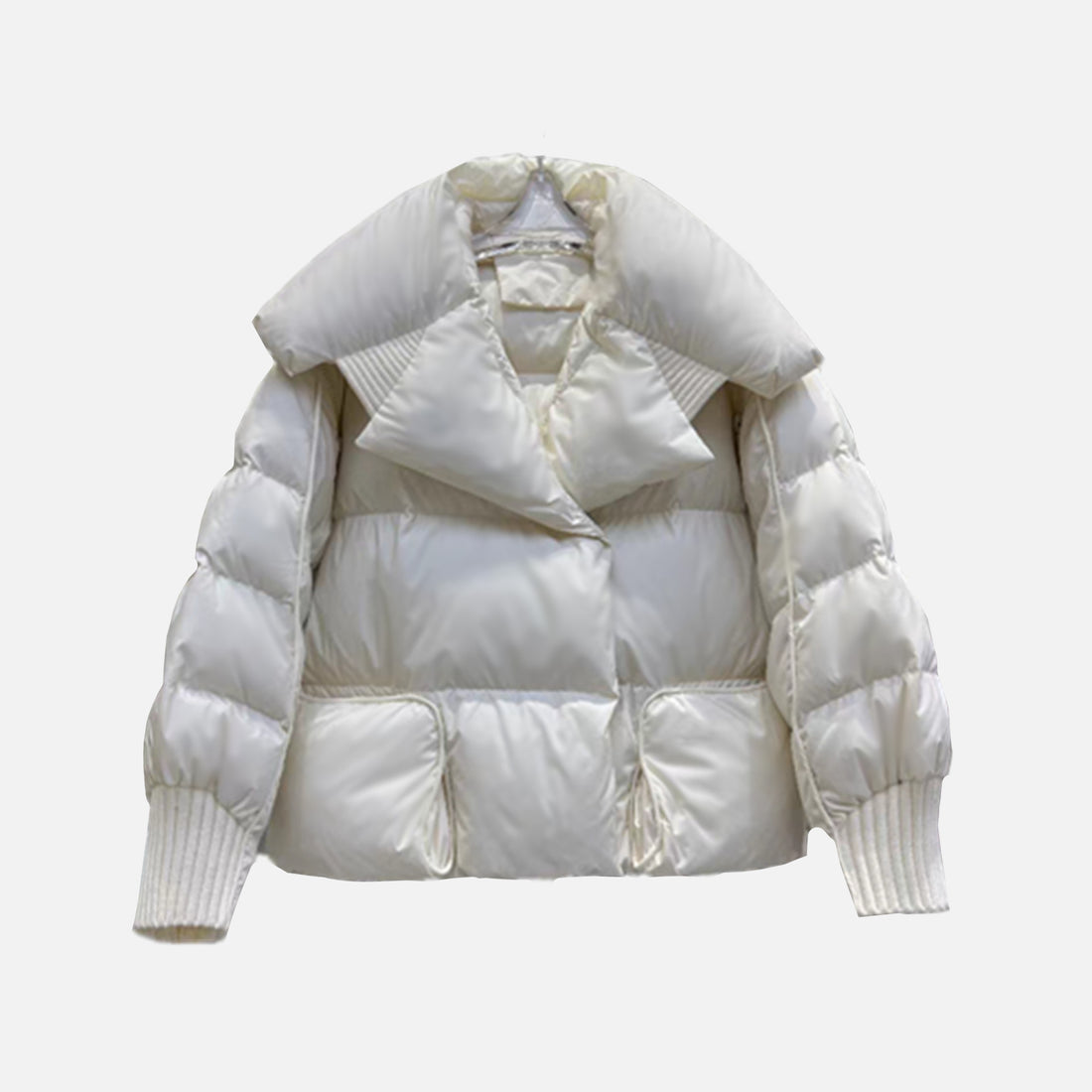 Korean-style Knitted Patchwork Large Lapel Short Down Jacket For Women - cas7m
