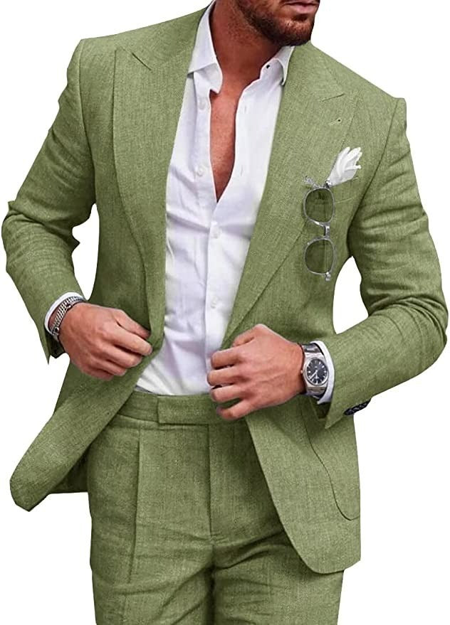 Men's Large Single Row One Button Solid Color Suit Two-piece Set - cas7m