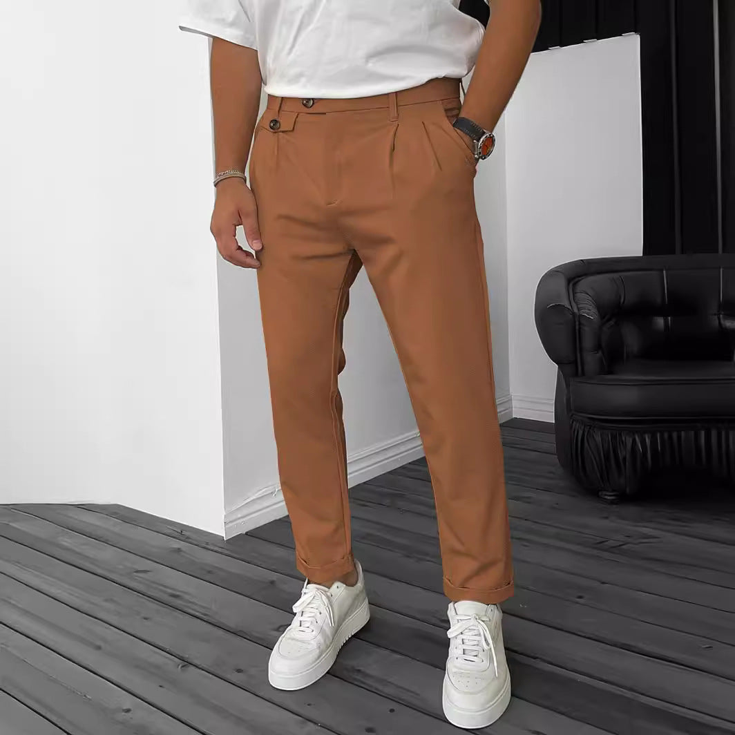 Men's Solid Color Casual Tappered Business Pants - cas7m