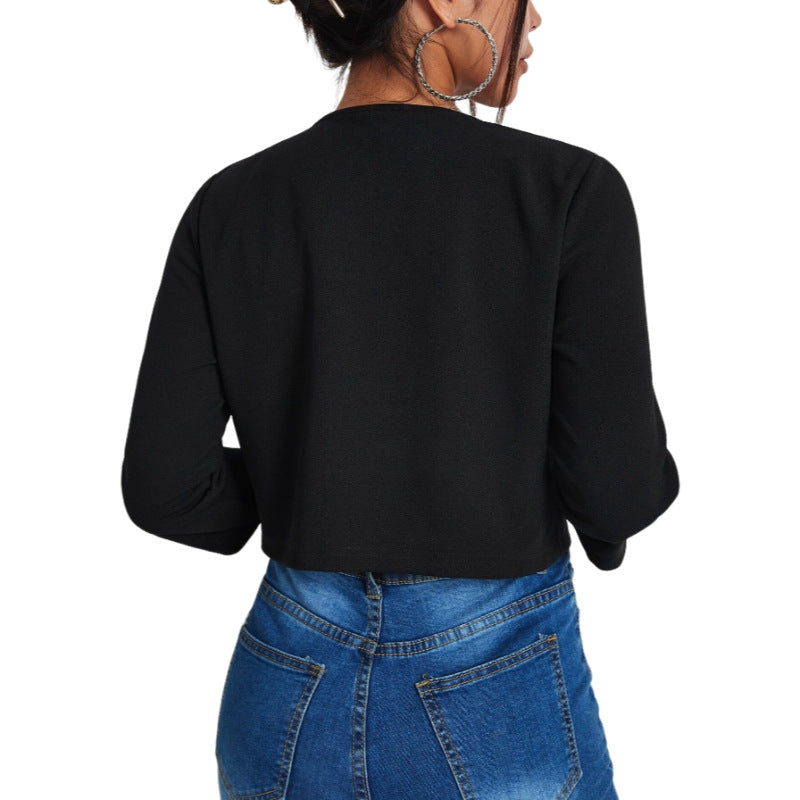 Solid Color Slit Bomber Jacket - cas7m
