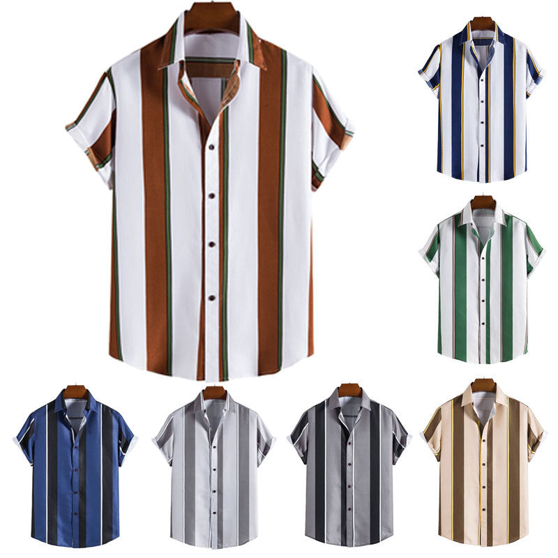 New Men's Casual Striped Short Sleeve Shirt - cas7m