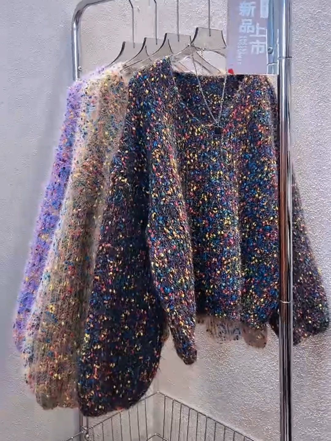 Women's V-neck Pullover Short Colorful Polka Dot Sweater - cas7m
