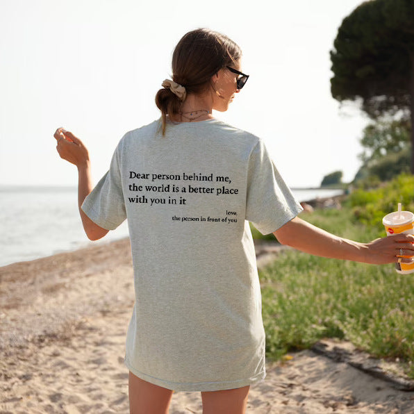 New Fashion Womens Letter T-Shirt Round Neck Short Sleeve Slogan Tee Top - cas7m