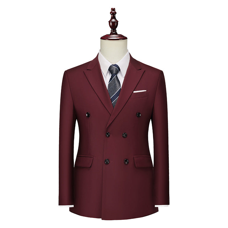 Men's Business Casual Double-breasted Suit Jacket Fashion Solid Color Coat - cas7m