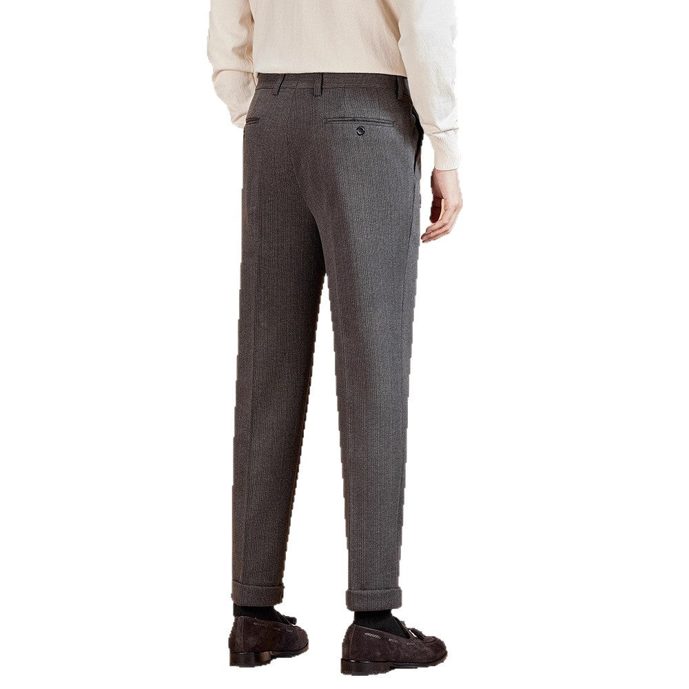 Mens Wool Suit Pants Thickened Straight-Leg Business-Casual Trousers - cas7m