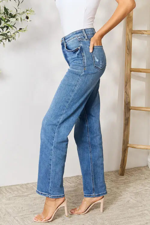 Elegant High Waist Ripped Jeans