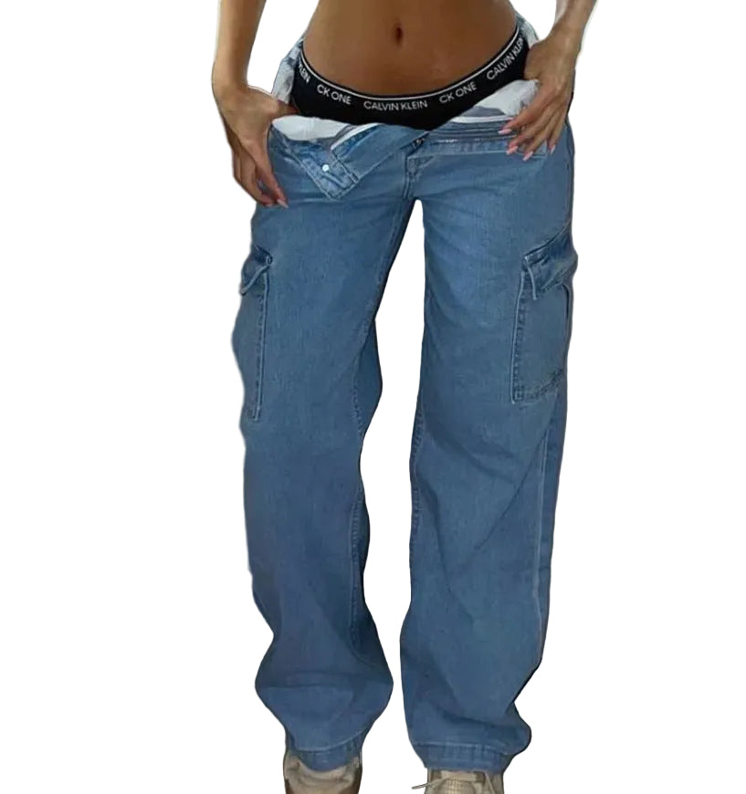 High Quality European And American New Hip Pants High Waist Multi-pocket Workwear Fashion Stretch Street Trend Trendy Women's Pants - cas7m