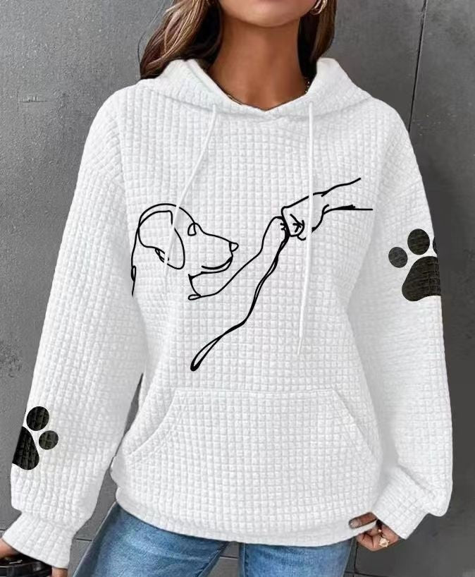 Waffle Hoodie Winter New Hooded Dog Printed Sweater Women - cas7m