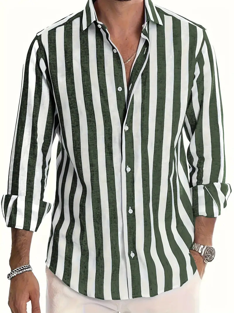 Striped Print Shirt Casual Loose Long-sleeved Shirt Men's Clothing - cas7m