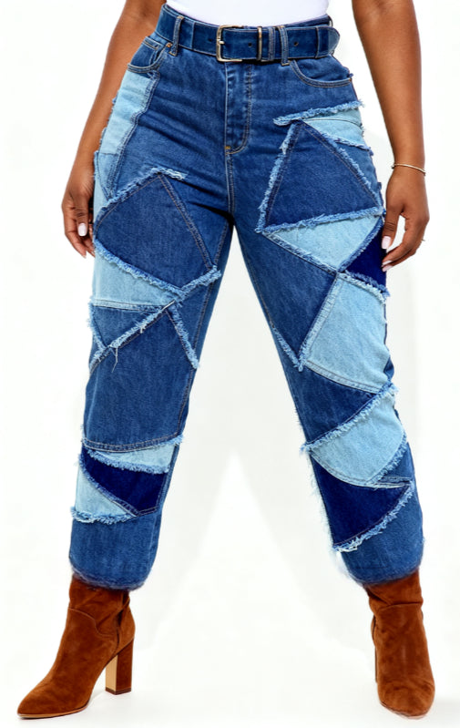 Patchwork Frayed Casual High-waisted Slim-fit Ripped Jeans - cas7m