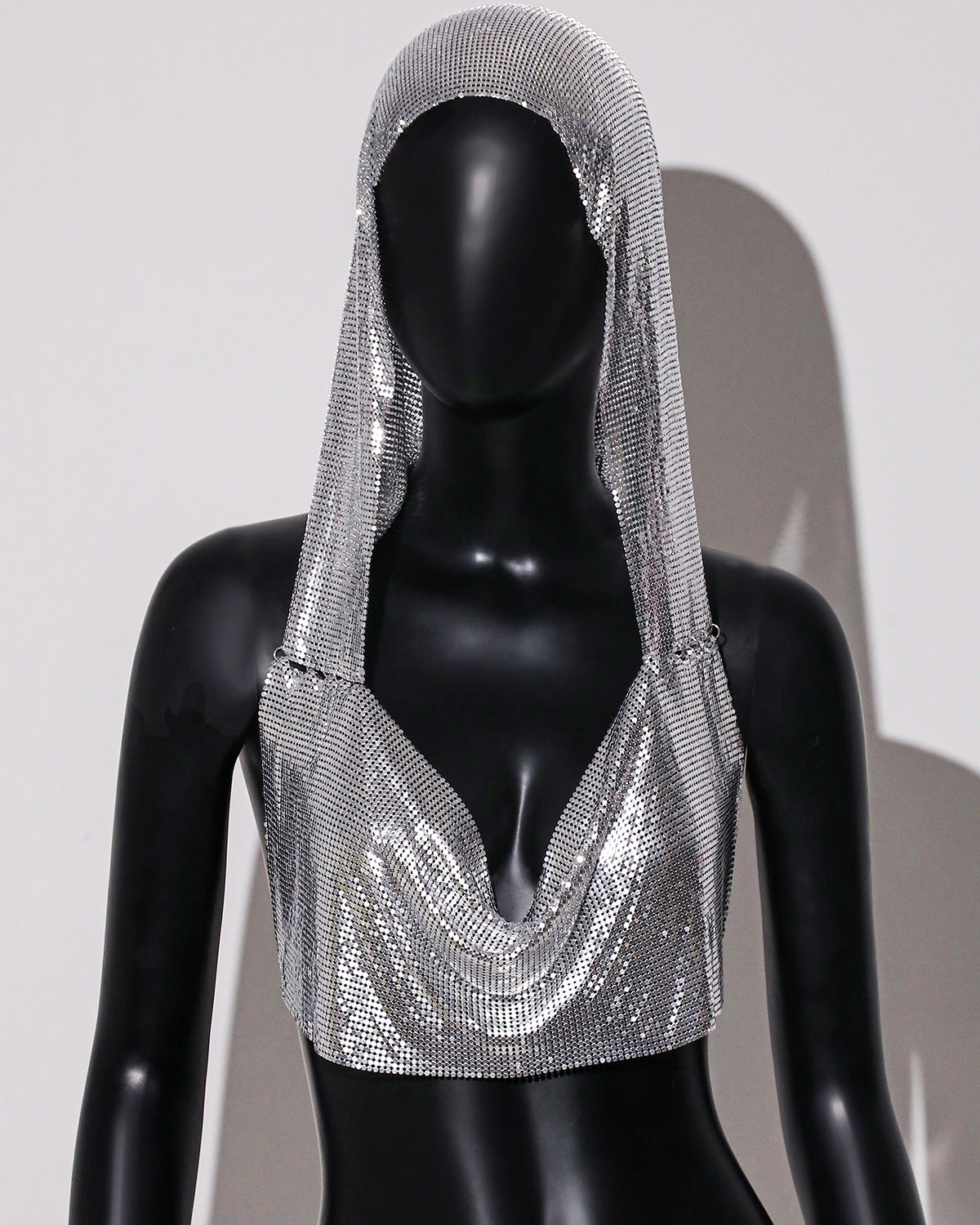 Sexy Outerwear Metal Sequins Hooded Vest - cas7m