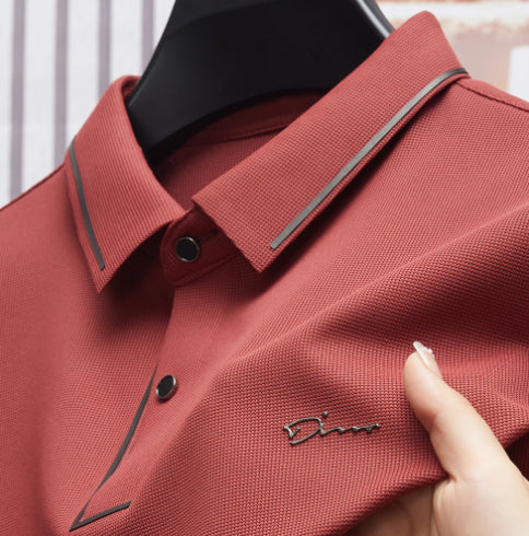 Ice Silk Short Sleeve T-shirt Men's Shirt Collar Summer Polo Shirt Loose Clothes Split - cas7m