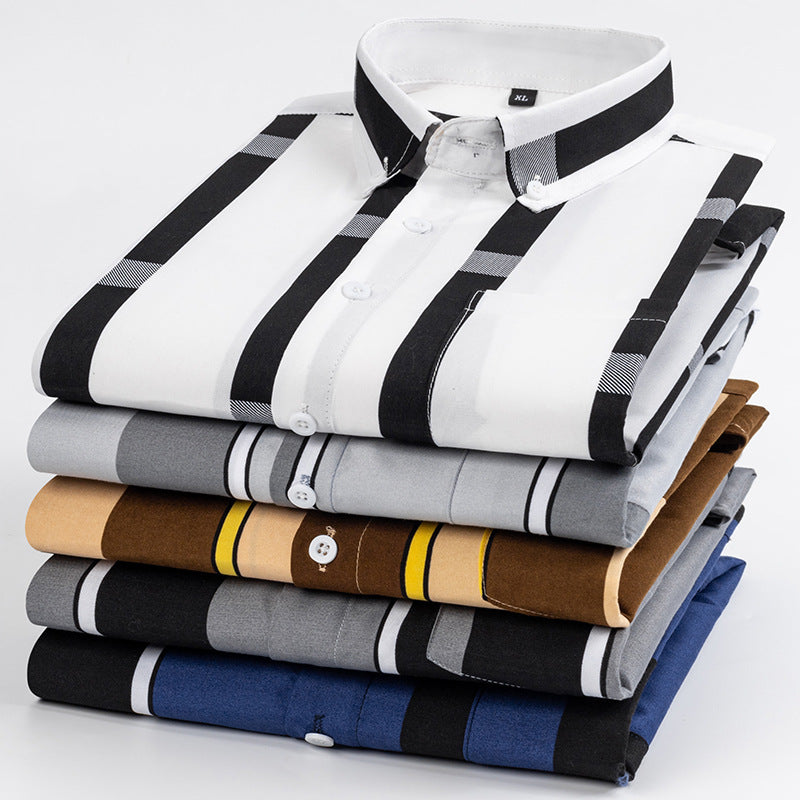 Men's Casual Long Sleeve Wide Striped Shirt - cas7m