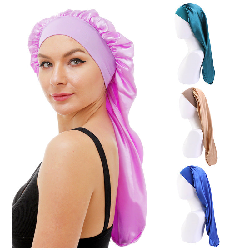 Women's Elastic Wide-brimmed Satin Long Tube Nightcap - cas7m