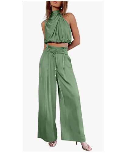 Women's Fashion Tops Wide-leg Pants Suit - cas7m