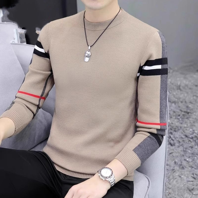 Slim-fit Contrast Colors Round Neck Base Knitwear Men's Sweater - cas7m