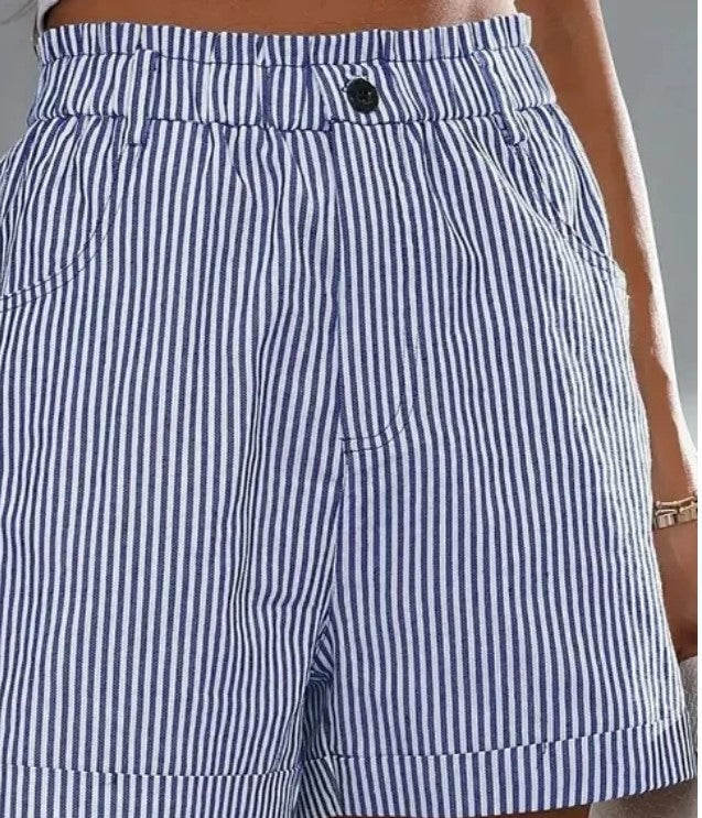 Fashion Ladies Non-stretch Stripe Shorts - cas7m