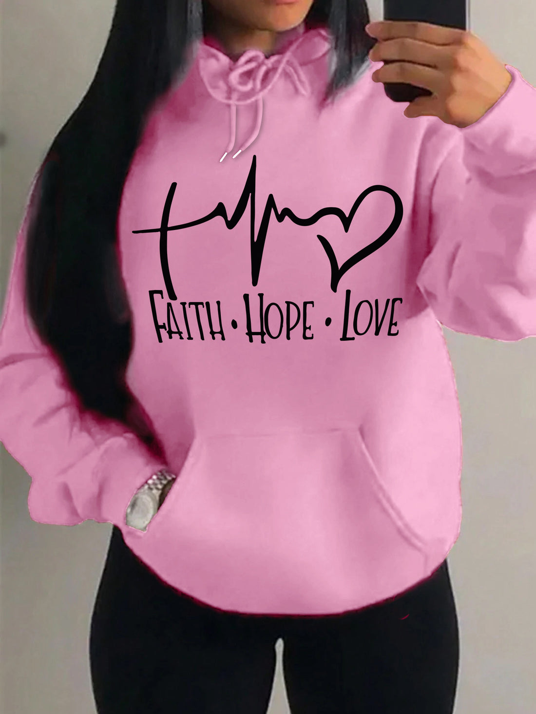 Faith Hope Love Letter Graphic Women Hoodie - cas7m
