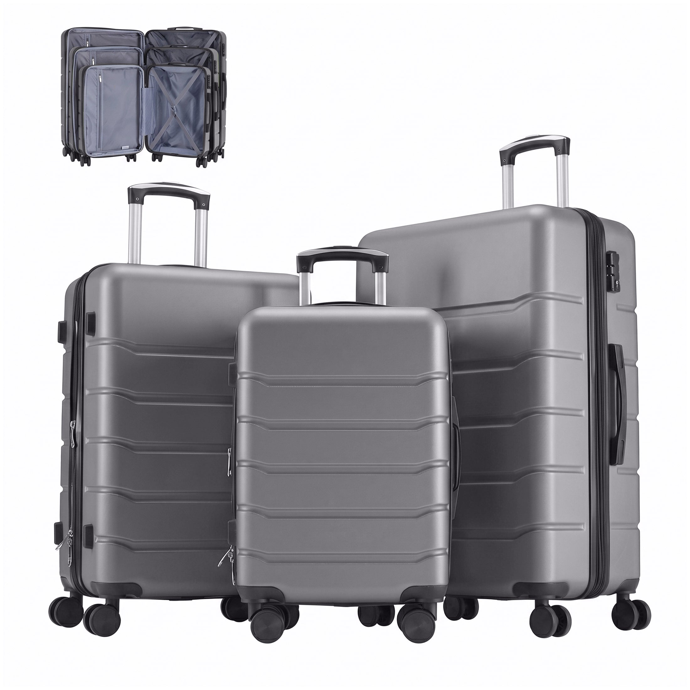 Hard Shell Carry On Suitcase, ABS Spinner Wheel Luggage, Lightweight And Expandable Rolling Travel Bag - cas7m