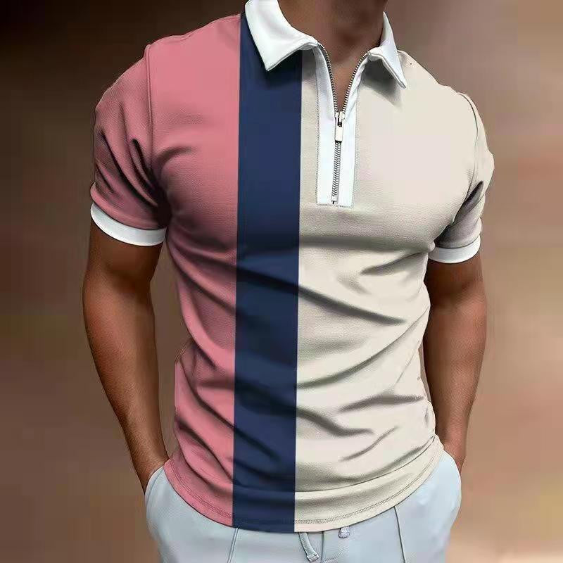 Men's POLO Shirt Striped Printed Short Sleeve T-Shirt Lapel Shirt - cas7m