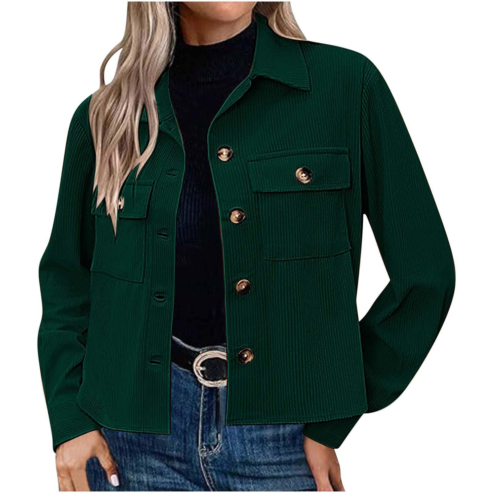 Corduroy Button Cropped Jacket For Women - cas7m