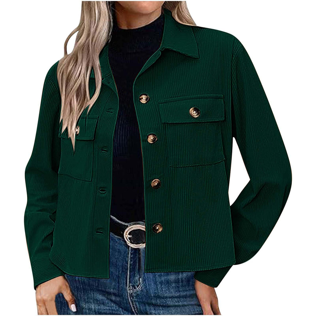 Corduroy Button Cropped Jacket For Women - cas7m
