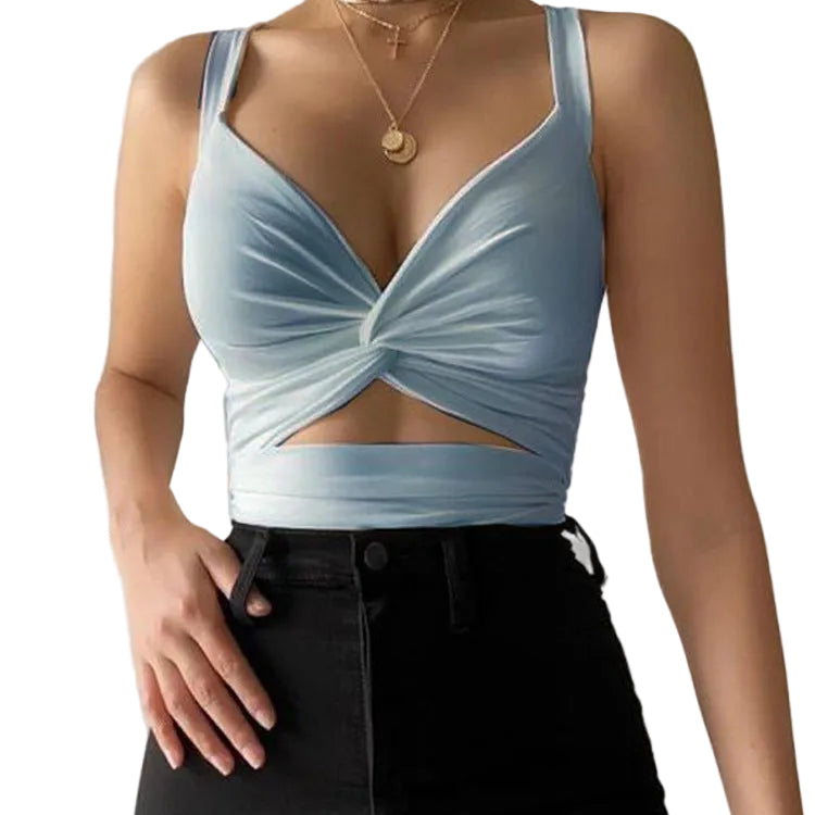 Fashion Twisted Elastic Lace V-neck Halter Sling - cas7m