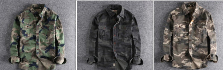 Washed Camouflage American Tooling Long-sleeved Shirt Men - cas7m