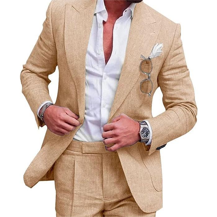 Men's Large Single Row One Button Solid Color Suit Two-piece Set - cas7m