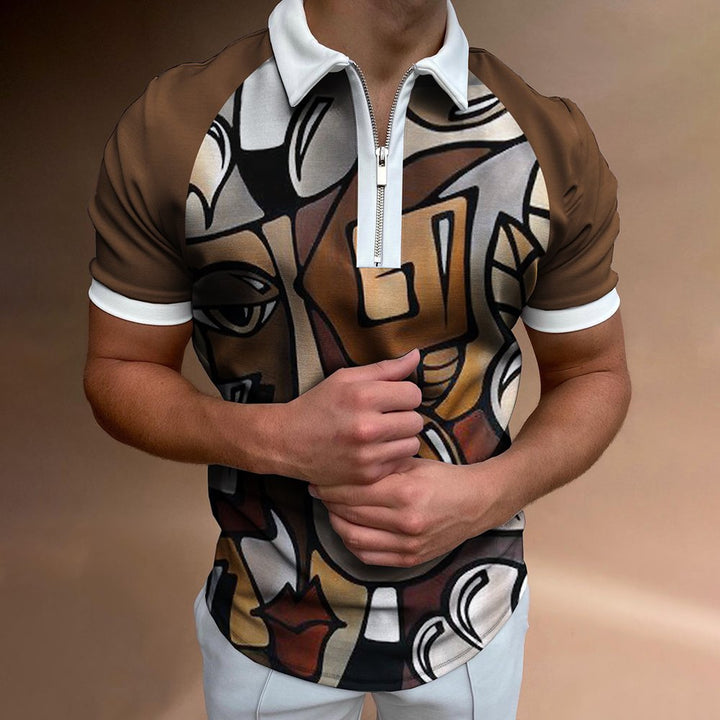 Men's POLO Shirt Striped Printed Short Sleeve T-Shirt Lapel Shirt - cas7m