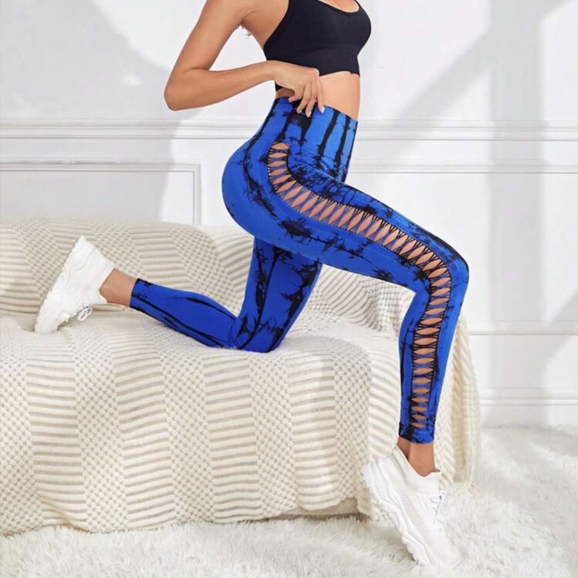 Hollow Tie Dye Printed Yoga Pants High Waist Butt Lift Seamless Sports Gym Fitness Leggings Slim Pants For Women Tight Trousers - cas7m