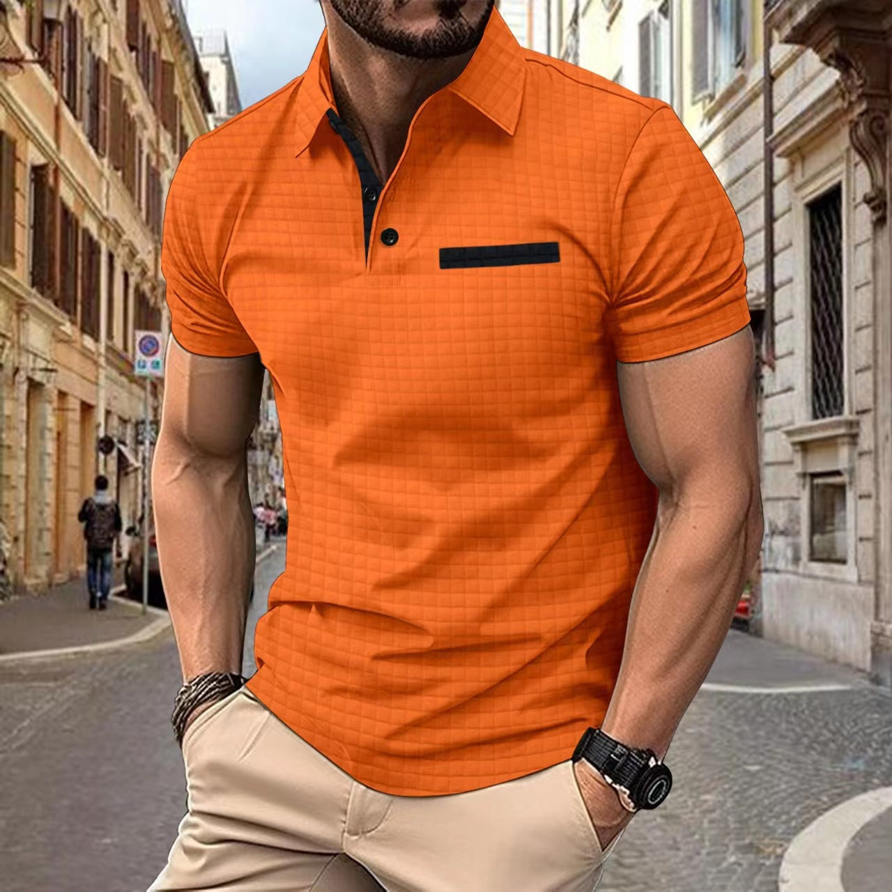 Button Jacquard Plaid Men's Sports Polo Shirt Men - cas7m
