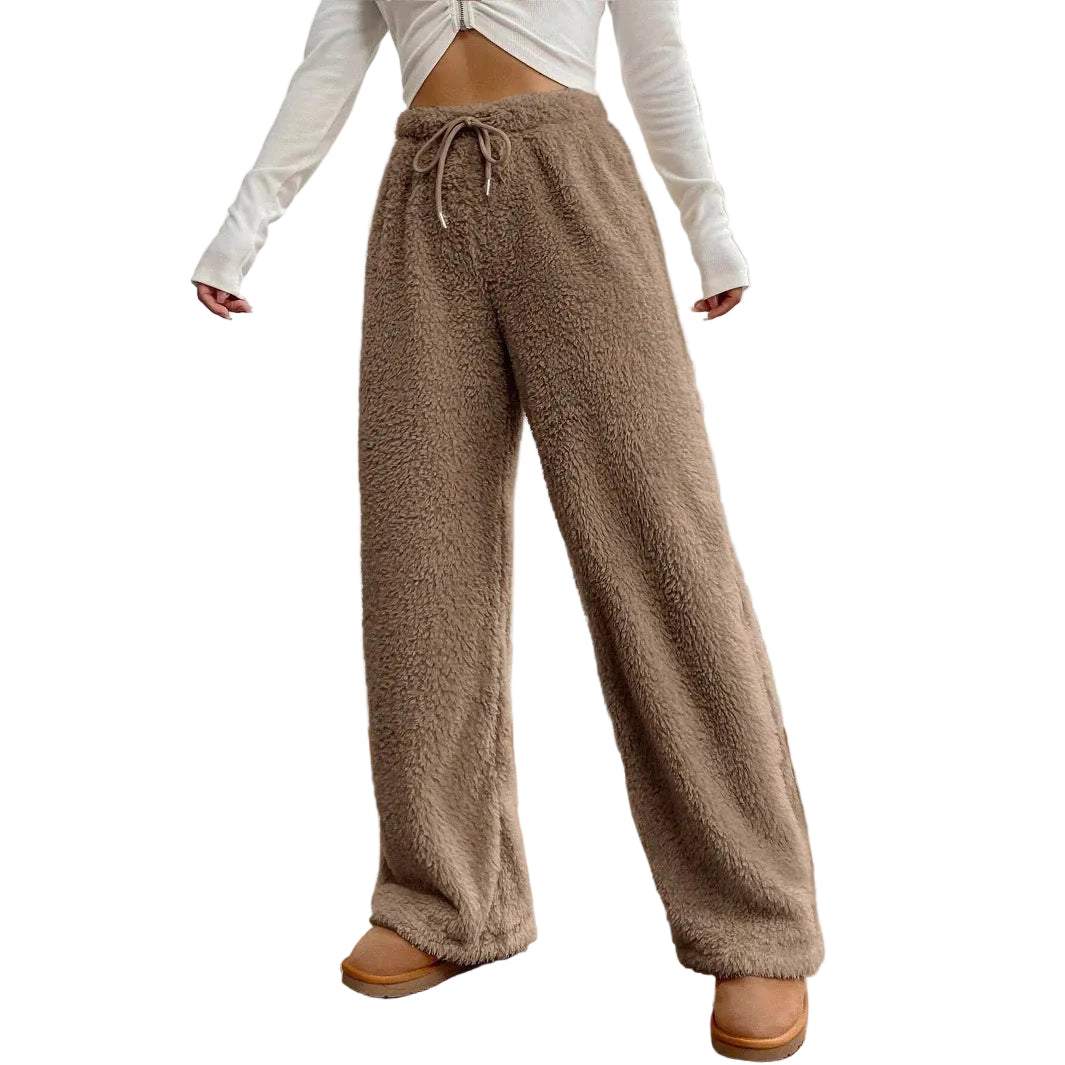 Women's Solid Color Loose Fleece Casual Pants - cas7m