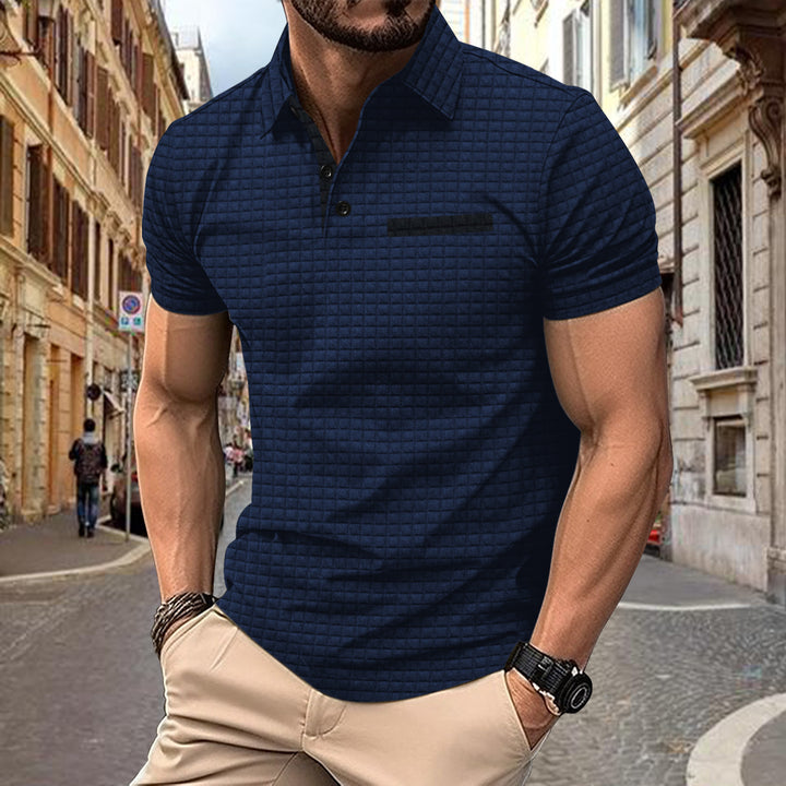 Button Jacquard Plaid Men's Sports Polo Shirt Men - cas7m