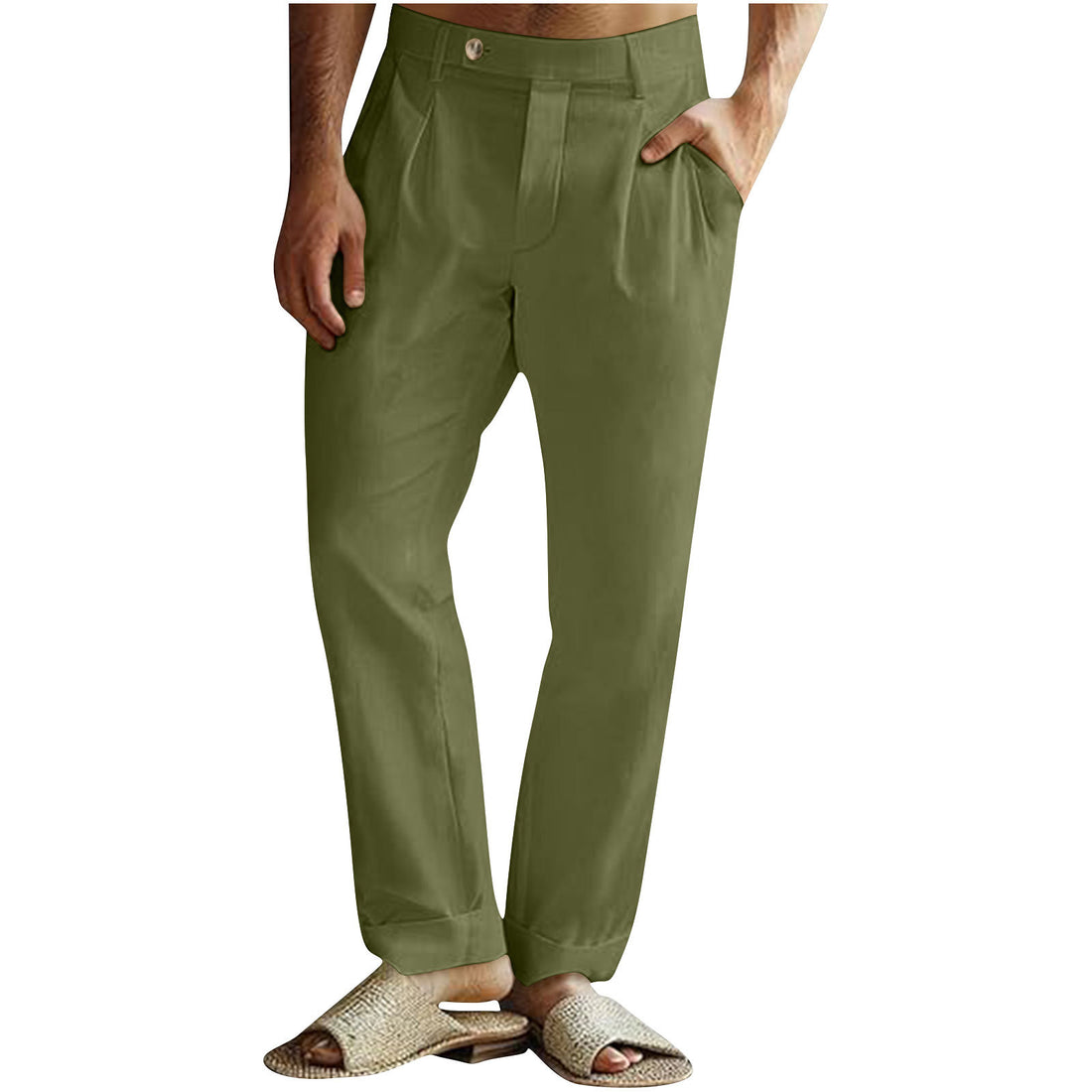 Men's Casual Cotton Linen Pants Pleated Elastic Waist Pants - cas7m