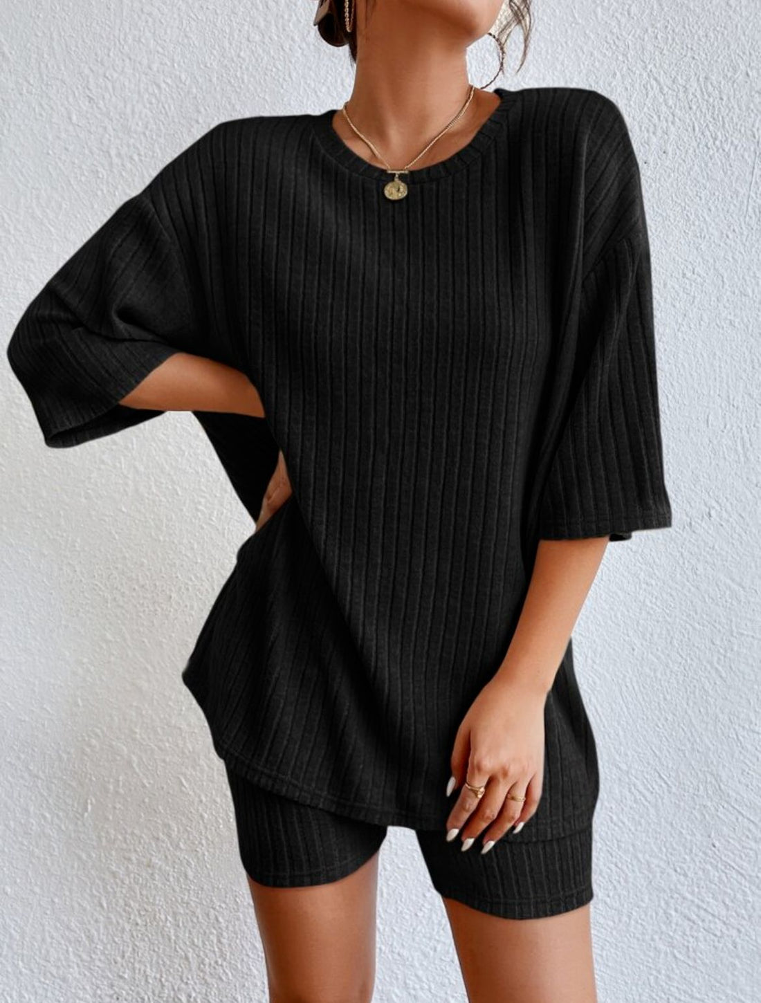 Fashion Casual Solid Color Shorts Suit - cas7m
