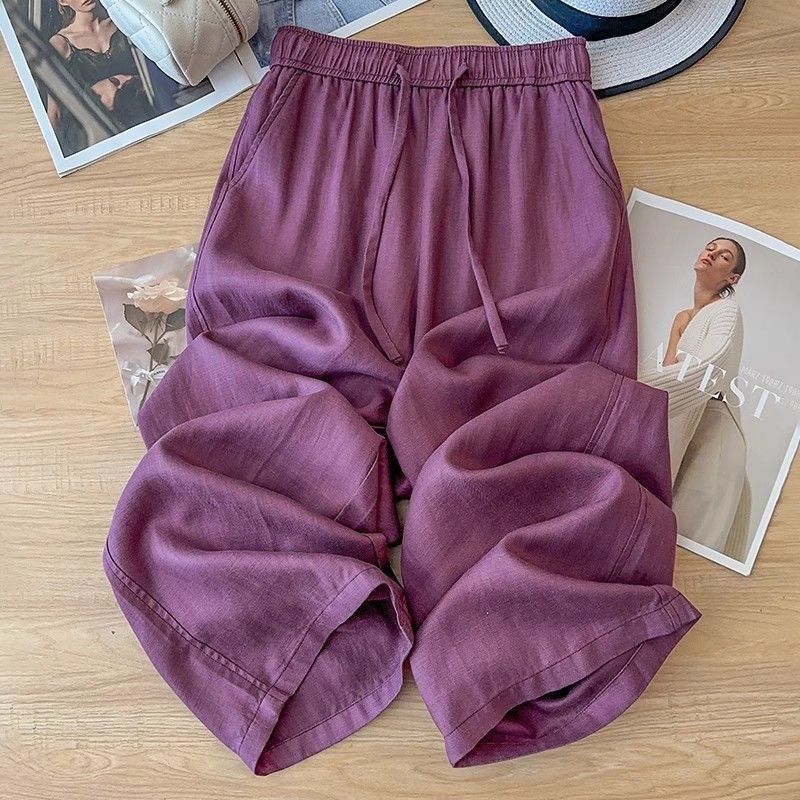 High Waist Drape Linen Cropped Straight Pants - cas7m