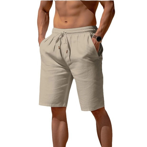 Summer Drawstring Shorts Elastic Waist Straight Pants Beach Breathable Shorts For Men Clothing - cas7m
