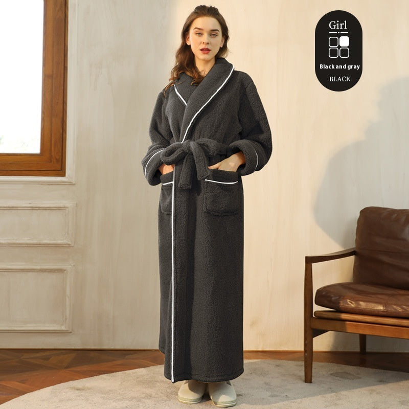 Autumn And Winter Thickened Cotton Velvet Nightgown Men's Winter Plus-sized Plus Size Light Luxury Couple Bathrobe Women's Extended Pajamas - cas7m