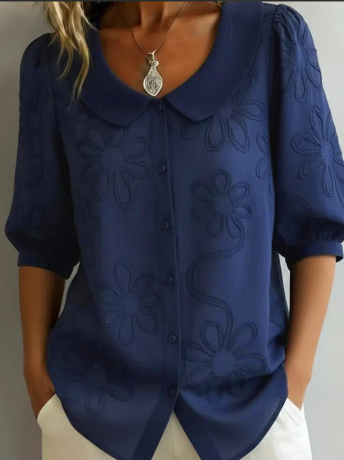Loose-fit Retro Buttoned 3D Embroidered Floral Shirt - cas7m